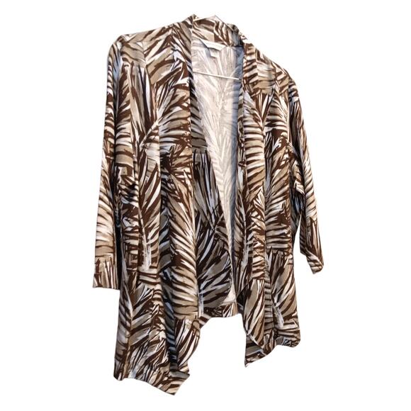 NEW Christopher&Banks Linen Blend Open Jacket XL Loose Flowy Tan Neutrals Plants - Picture 8 of 8